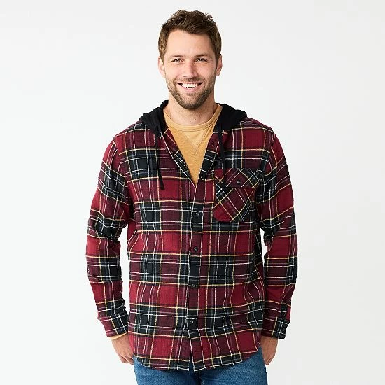 Men's Sonoma Goods For Life® Hooded Flannel Button-Down Shirt Pink Plaid 6 Men's Sonoma Goods For Life® Hooded Flannel Button-Down Shirt Pink Plaid - Image 4