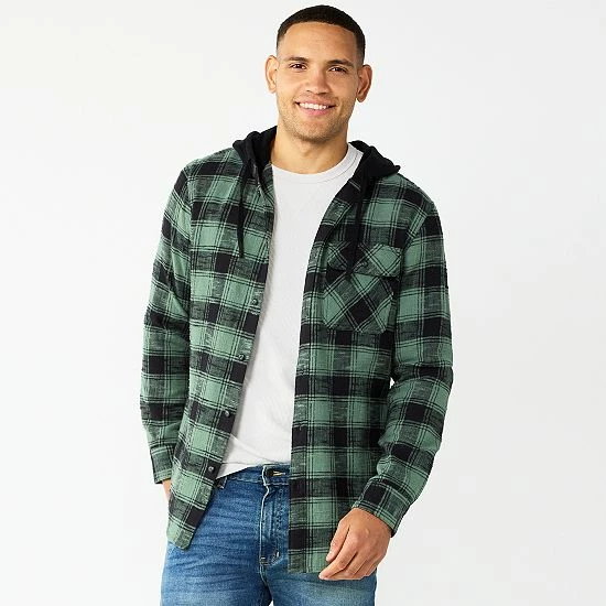 Men's Sonoma Goods For Life® Hooded Flannel Button-Down Shirt Pink Plaid 7 Men's Sonoma Goods For Life® Hooded Flannel Button-Down Shirt Pink Plaid - Image 5