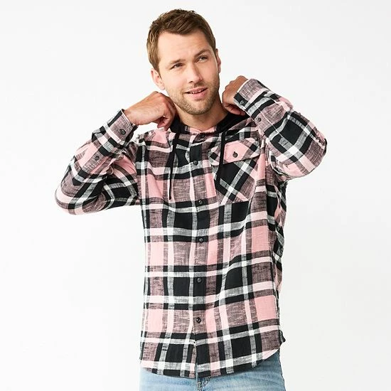 Men's Sonoma Goods For Life® Hooded Flannel Button-Down Shirt Pink Plaid 9 Men's Sonoma Goods For Life® Hooded Flannel Button-Down Shirt Pink Plaid - Image 7
