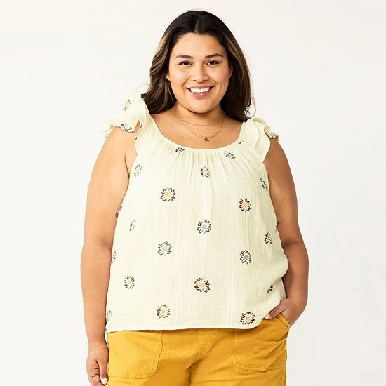 Plus Size Sonoma Goods For Life® Ruffle Tank Top Yellow Flower 6 Plus Size Sonoma Goods For Life® Ruffle Tank Top Yellow Flower - Image 4