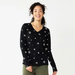 Women's Sonoma Goods For Life® Everyday V-Neck Long Sleeve Tee Black Scatter Floral 33 Women's Sonoma Goods For Life® Everyday V-Neck Long Sleeve Tee Black Scatter Floral -Sonoma Goods For Life shop unnamed file 129
