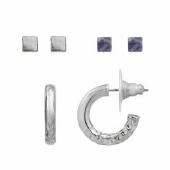 Sonoma Goods For Life® Silver Tone Nickel Free Semi-Precious Stud And Hoop Earring Set