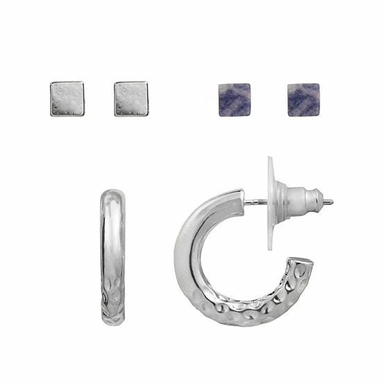 Sonoma Goods For Life® Silver Tone Nickel Free Semi-Precious Stud And Hoop Earring Set 3 Sonoma Goods For Life® Silver Tone Nickel Free Semi-Precious Stud And Hoop Earring Set