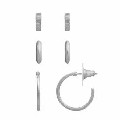 Sonoma Goods For Life® Silver Tone Textured Nickel Free Hoop Earring Set