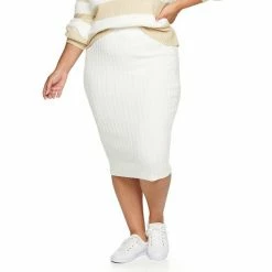 Plus Size Sonoma Goods For Life® X Lauren Lane Rib Sweater Skirt Ivory