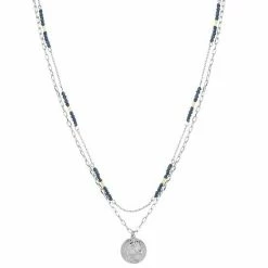Sonoma Goods For Life® 2 Row Blue Bead With Casted Coin Pendant Necklace