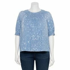 Plus Size Sonoma Goods For Life® Elbow Smocked Neck Top Navy Dye Squares -Sonoma Goods For Life shop unnamed file 13154