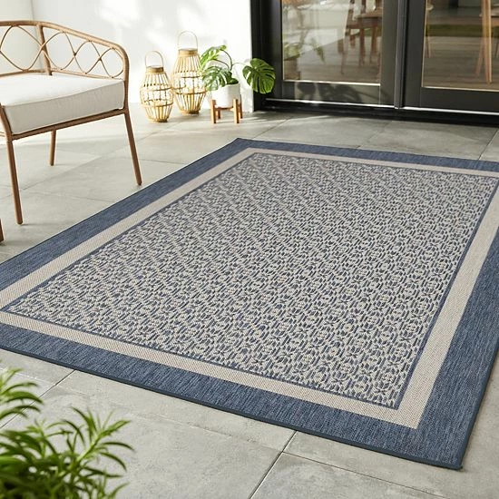 Sonoma Goods For Life® Framed Border Indoor Outdoor Area And Throw Rug Teal 4 Sonoma Goods For Life® Framed Border Indoor Outdoor Area And Throw Rug Teal - Image 2