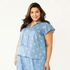 Plus Size Sonoma Goods For Life® Flutter Sleeve Peasant Top Eastwood Floral Print