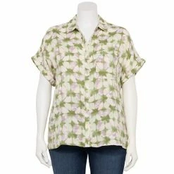 Plus Size Sonoma Goods For Life® Button-Down Shirt Yellow Textured Daisy