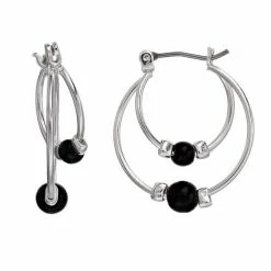 Sonoma Goods For Life Women's Silver-Tone Simulated Pearl Double Hoop Earrings