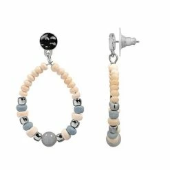 Sonoma Goods For Life® Silver Tone Nickel Free Semi-Precious Hammered Beaded Hoop Earrings