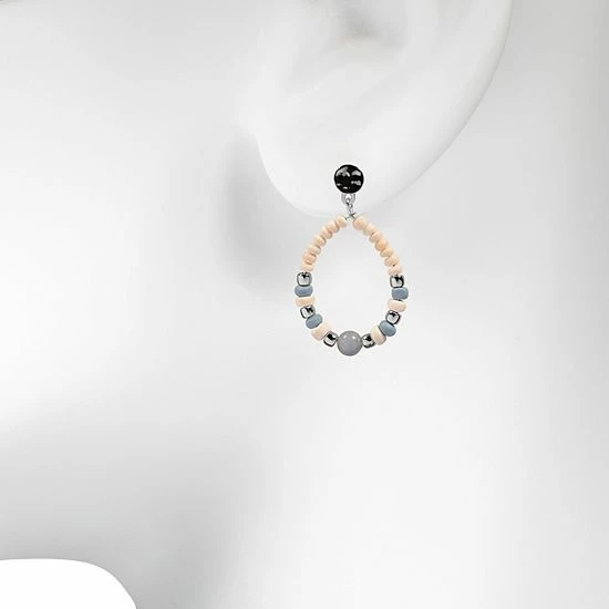 Sonoma Goods For Life® Silver Tone Nickel Free Semi-Precious Hammered Beaded Hoop Earrings 4 Sonoma Goods For Life® Silver Tone Nickel Free Semi-Precious Hammered Beaded Hoop Earrings - Image 2