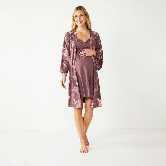 Maternity Sonoma Goods For Life® Nursing Nightgown & Robe Set Grey Animal 5 Maternity Sonoma Goods For Life® Nursing Nightgown & Robe Set Grey Animal - Image 3