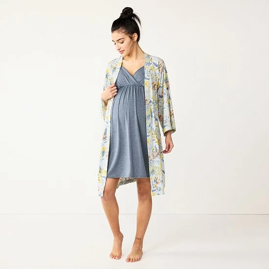Maternity Sonoma Goods For Life® Nursing Nightgown & Robe Set Grey Animal 11 Maternity Sonoma Goods For Life® Nursing Nightgown & Robe Set Grey Animal - Image 9