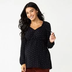 Maternity Sonoma Goods For Life® Tie-Front Peasant Top Olive Pink Floral -Sonoma Goods For Life shop unnamed file 13615