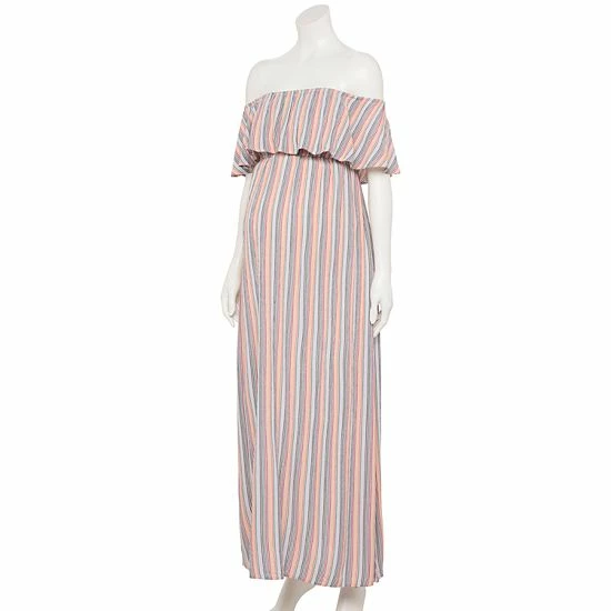 Maternity Sonoma Goods For Life® Ruffled Off-The-Shoulder Maxi Print Dress Happy Stripe 6 Maternity Sonoma Goods For Life® Ruffled Off-The-Shoulder Maxi Print Dress Happy Stripe - Image 4