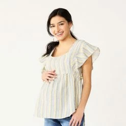 Maternity Sonoma Goods For Life® Squareneck Ruffle Top Multi Happy Stripe -Sonoma Goods For Life shop unnamed file 13974