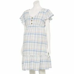Maternity Sonoma Goods For Life® Flutter-Sleeve Tiered Dress Blue Plaid