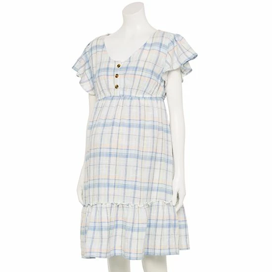 Maternity Sonoma Goods For Life® Flutter-Sleeve Tiered Dress Blue Plaid 5 Maternity Sonoma Goods For Life® Flutter-Sleeve Tiered Dress Blue Plaid - Image 3