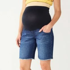 Maternity Sonoma Goods For Life® Over-the-Belly Frayed Hem Bermuda Shorts Dark Wash -Sonoma Goods For Life shop unnamed file 14053