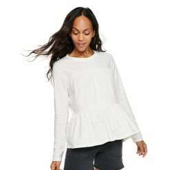 Women's Sonoma Goods For Life® Slubbed Tiered Long Sleeve Top Cream -Sonoma Goods For Life shop unnamed file 14357