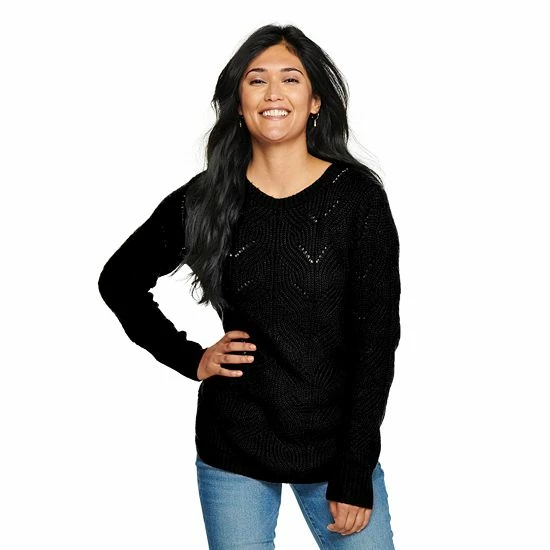 Women's Sonoma Goods For Life® Cozy Wave-Stitch Crewneck Sweater Black 9 Women's Sonoma Goods For Life® Cozy Wave-Stitch Crewneck Sweater Black - Image 7