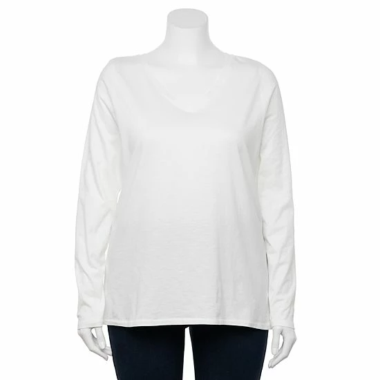 Plus Size Sonoma Goods For Life® Favorite V-Neck Long-Sleeve Tee White 13 Plus Size Sonoma Goods For Life® Favorite V-Neck Long-Sleeve Tee White - Image 11