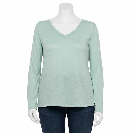 Plus Size Sonoma Goods For Life® Favorite V-Neck Long-Sleeve Tee White 17 Plus Size Sonoma Goods For Life® Favorite V-Neck Long-Sleeve Tee White - Image 15