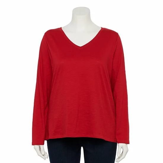 Plus Size Sonoma Goods For Life® Favorite V-Neck Long-Sleeve Tee White 20 Plus Size Sonoma Goods For Life® Favorite V-Neck Long-Sleeve Tee White - Image 18