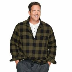 Big & Tall Sonoma Goods For Life® Regular-Fit Flannel Button-Down Shirt Olive Black Buff -Sonoma Goods For Life shop unnamed file 14676