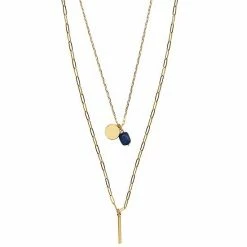 Sonoma Goods For Life® Gold Tone 2 Row Blue Semi And Metal Pendants Long Necklace