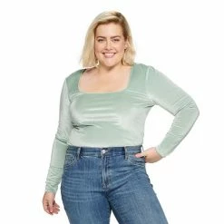Plus Size Sonoma Goods For Life® X Denise Bidot Velvet Long Sleeve Bodysuit Blue