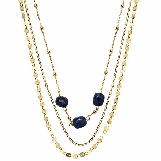 Sonoma Goods For Life® Gold Tone 3 Row Multi Chain With Blue Beads Necklace 3 Sonoma Goods For Life® Gold Tone 3 Row Multi Chain With Blue Beads Necklace