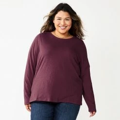 Plus Size Sonoma Goods For Life® Everyday Crewneck Long Sleeve Top Berry -Sonoma Goods For Life shop unnamed file 1537