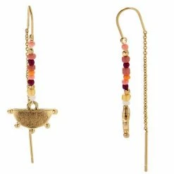 Sonoma Goods For Life® Gold Tone Multi Beads And Half Moon Charm Threader Earrings