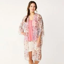 Women's Sonoma Goods For Life® Watercolor Ikat Long Kimono Ivory Multi