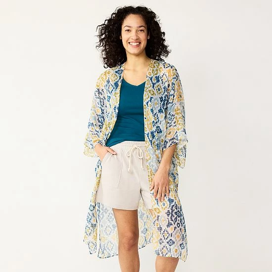 Women's Sonoma Goods For Life® Watercolor Ikat Long Kimono Ivory Multi 6 Women's Sonoma Goods For Life® Watercolor Ikat Long Kimono Ivory Multi - Image 4