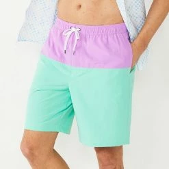 Men's Sonoma Goods For Life® 9-Inch Colorblock Full Elastic-Waistband Swim Trunks Purple Aqua Block
