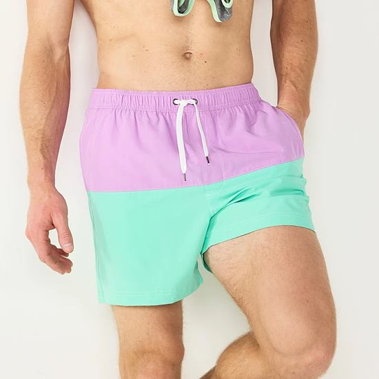 Men's Sonoma Goods For Life® 5-Inch Colorblock Full Elastic-Waistband Swim Trunks Purple Aqua Block 3 Men's Sonoma Goods For Life® 5-Inch Colorblock Full Elastic-Waistband Swim Trunks Purple Aqua Block