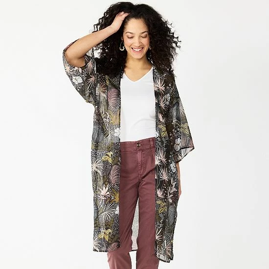 Women's Sonoma Goods For Life® Jungle Pattern Belted Kimono Black 5 Women's Sonoma Goods For Life® Jungle Pattern Belted Kimono Black - Image 3