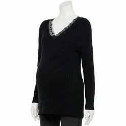Maternity Sonoma Goods For Life® Lace Trim Sweater Black