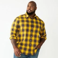 Big & Tall Sonoma Goods For Life® Regular-Fit Flannel Button-Down Shirt Brown Multi Buff -Sonoma Goods For Life shop unnamed file 160