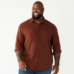 Big & Tall Sonoma Goods For Life® Regular-Fit Flannel Button-Down Shirt Brown Multi Buff -Sonoma Goods For Life shop unnamed file 161
