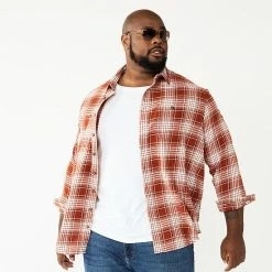 Big & Tall Sonoma Goods For Life® Regular-Fit Flannel Button-Down Shirt Brown Multi Buff -Sonoma Goods For Life shop unnamed file 163