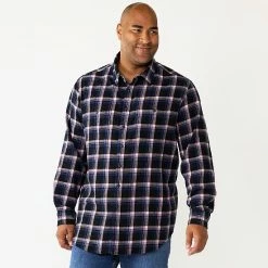 Big & Tall Sonoma Goods For Life® Regular-Fit Flannel Button-Down Shirt Brown Multi Buff -Sonoma Goods For Life shop unnamed file 165