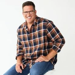 Big & Tall Sonoma Goods For Life® Regular-Fit Flannel Button-Down Shirt Brown Multi Buff -Sonoma Goods For Life shop unnamed file 169