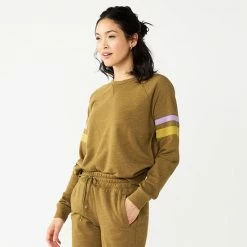 Women's Sonoma Goods For Life® Everyday Crewneck Sweatshirt Olive Stripe Sleeve -Sonoma Goods For Life shop unnamed file 1696