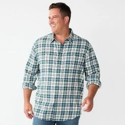 Big & Tall Sonoma Goods For Life® Regular-Fit Flannel Button-Down Shirt Brown Multi Buff -Sonoma Goods For Life shop unnamed file 171