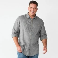 Big & Tall Sonoma Goods For Life® Regular-Fit Flannel Button-Down Shirt Brown Multi Buff -Sonoma Goods For Life shop unnamed file 172